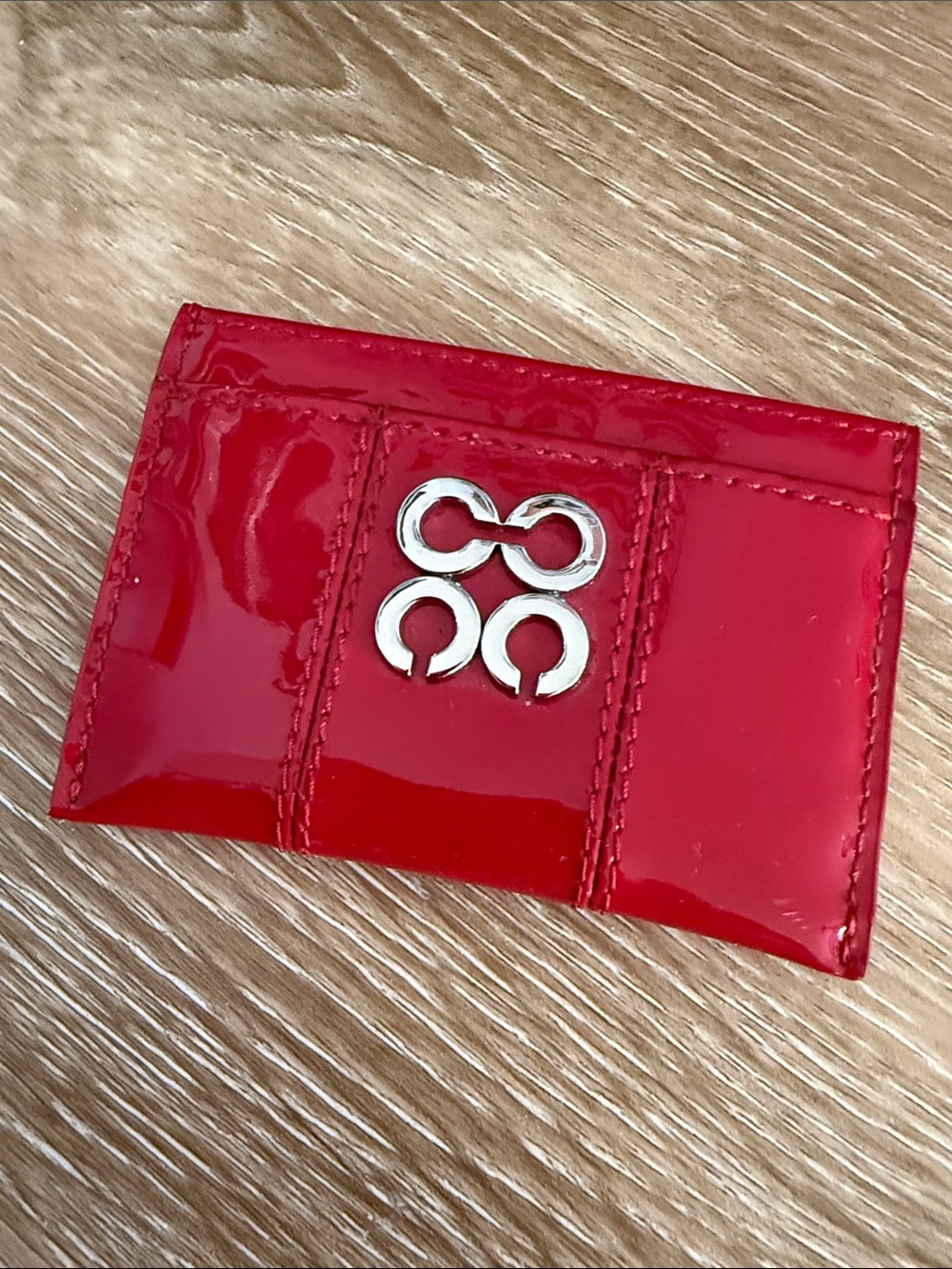 Coach Red Patent Card Holder with Silver Logo